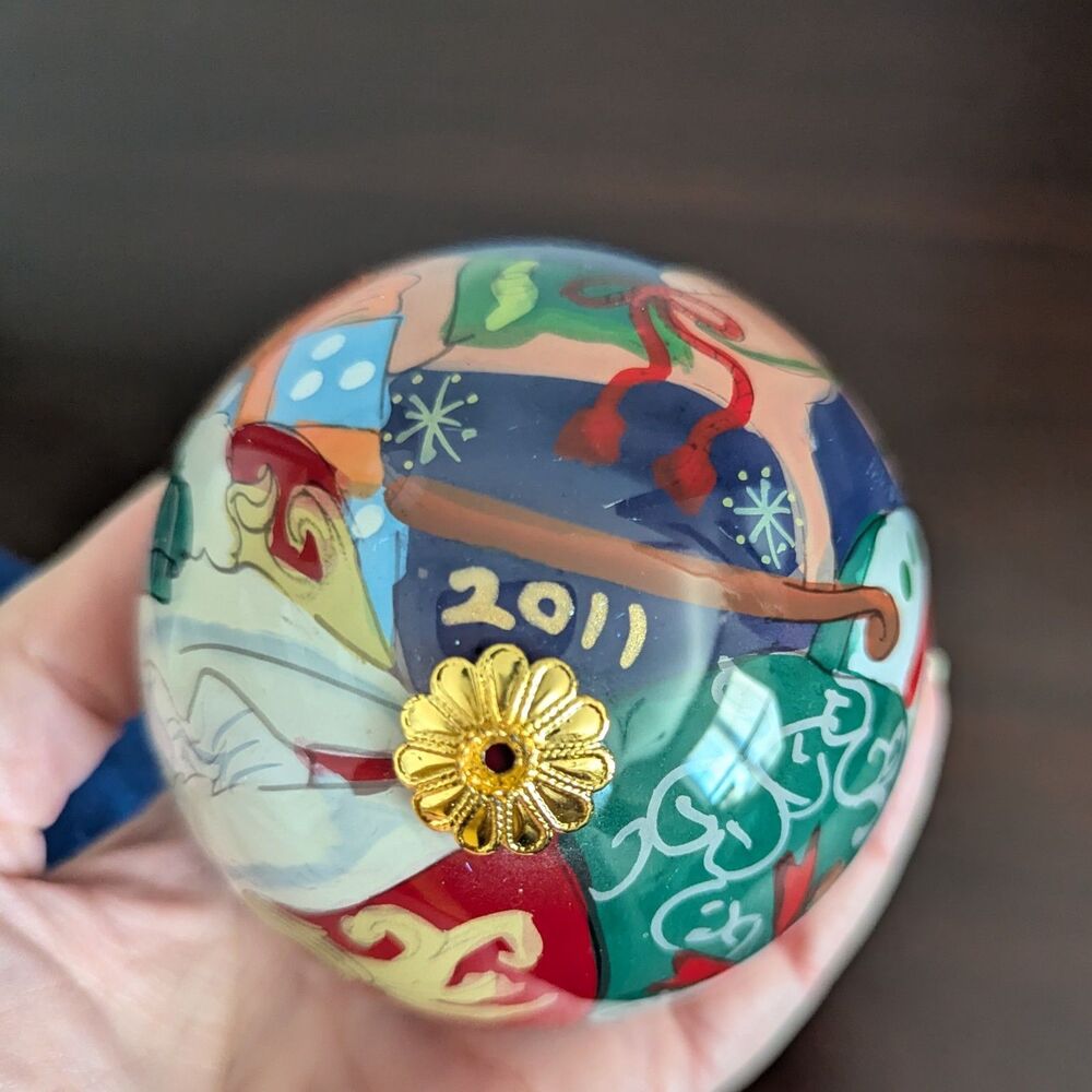2011 Pier 1 Li Bien Reverse Painted Christmas Ornament Santa Claus & Nutcracker